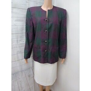 Le Suit Paris/Kasper Purple Green Blazer Jacket Plaid Windowpane Sz 12
